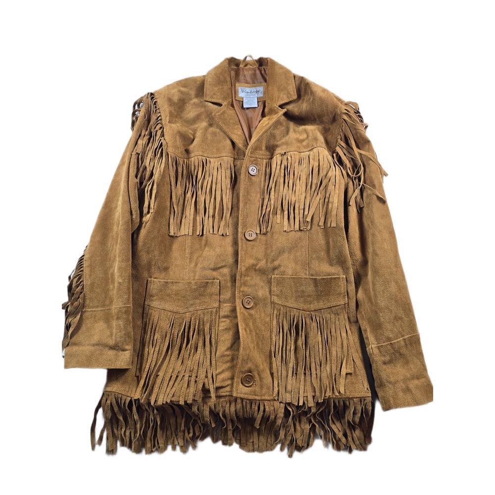 Vintage Leather Suede Fringe Jacket Mens Large Brown‎ Western Cowboy Biker